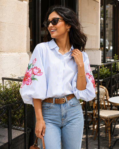 Chemise Rayé Manches Bouffantes