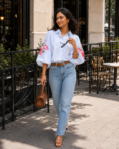 Chemise Rayé Manches Bouffantes