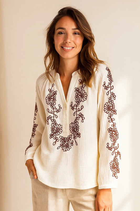 Blouse Broderie Marron
