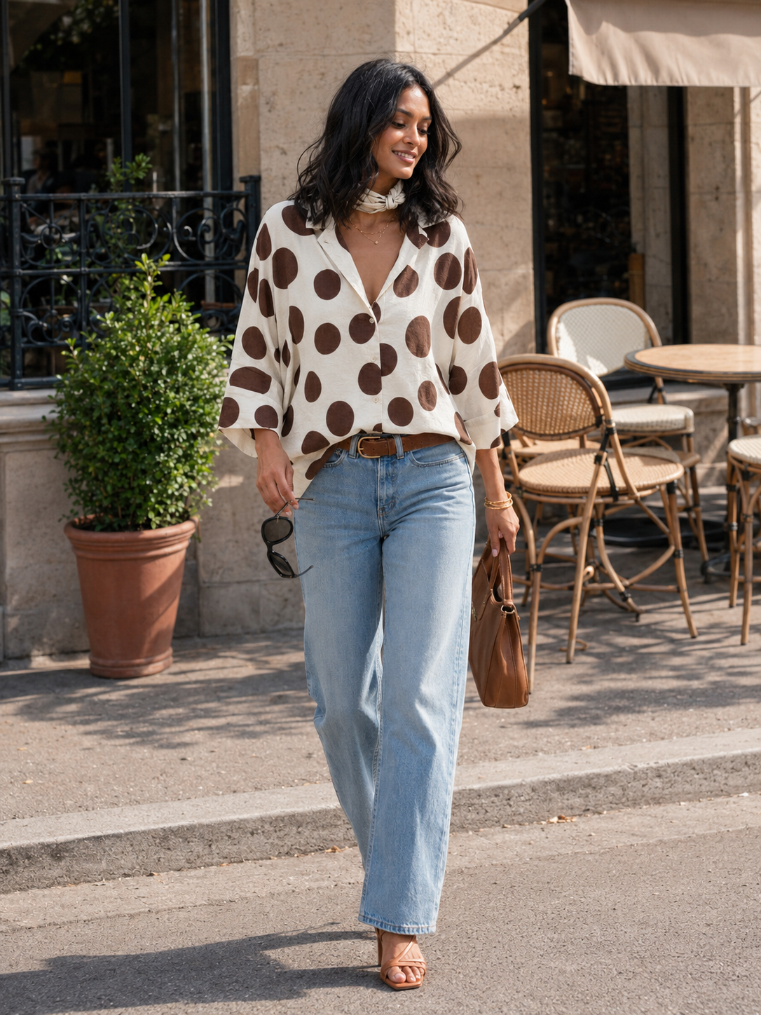 Blouse à Pois Marron