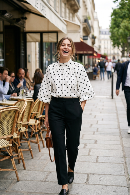 Blouse Dos Nu Pois Blanc