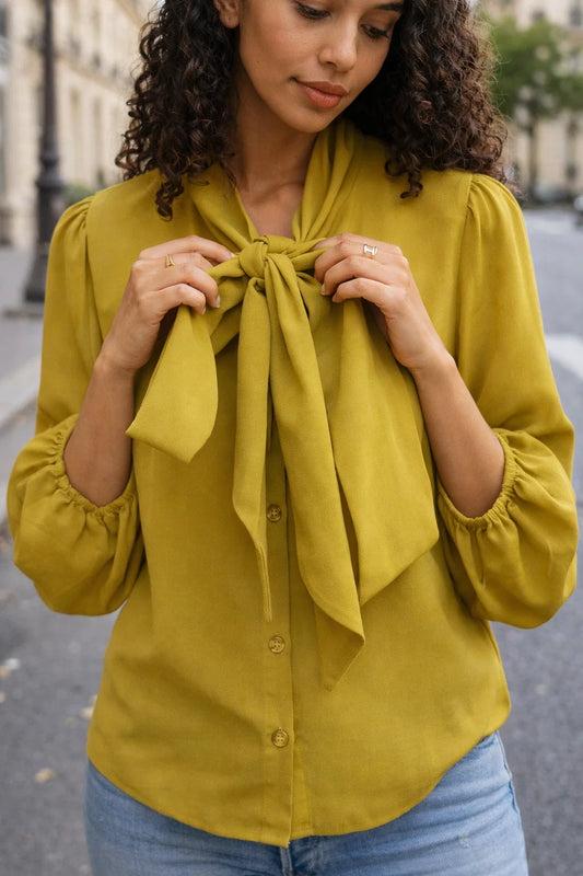 Chemise Col Lavallière Olive
