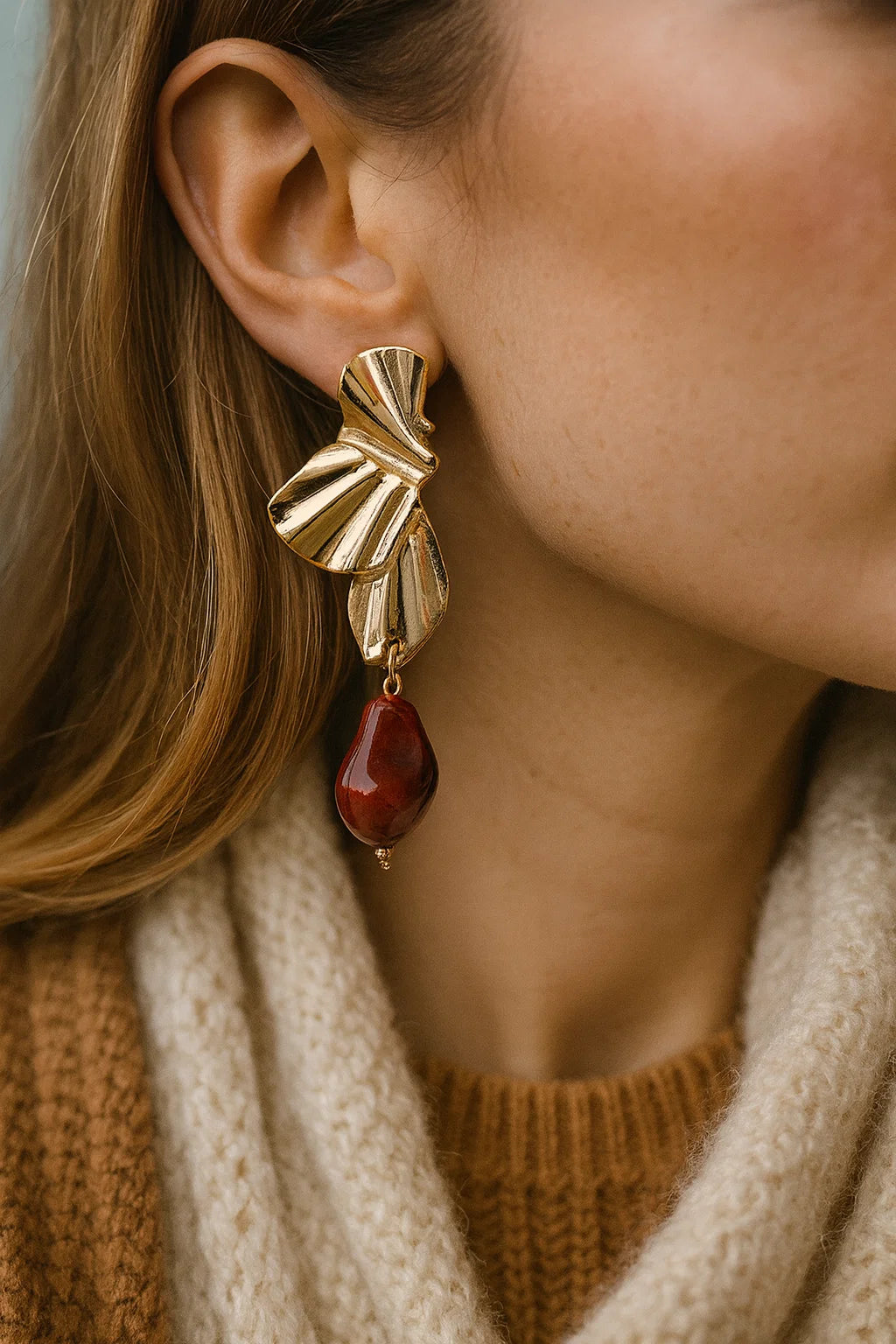 Boucles Feuillage Doré Ambre