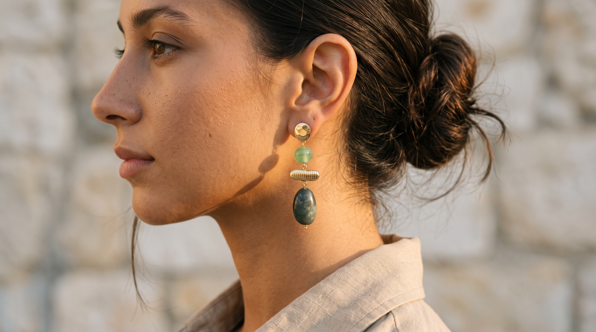 Boucles pendantes de 8 cm en pierres naturelles, coloris vert