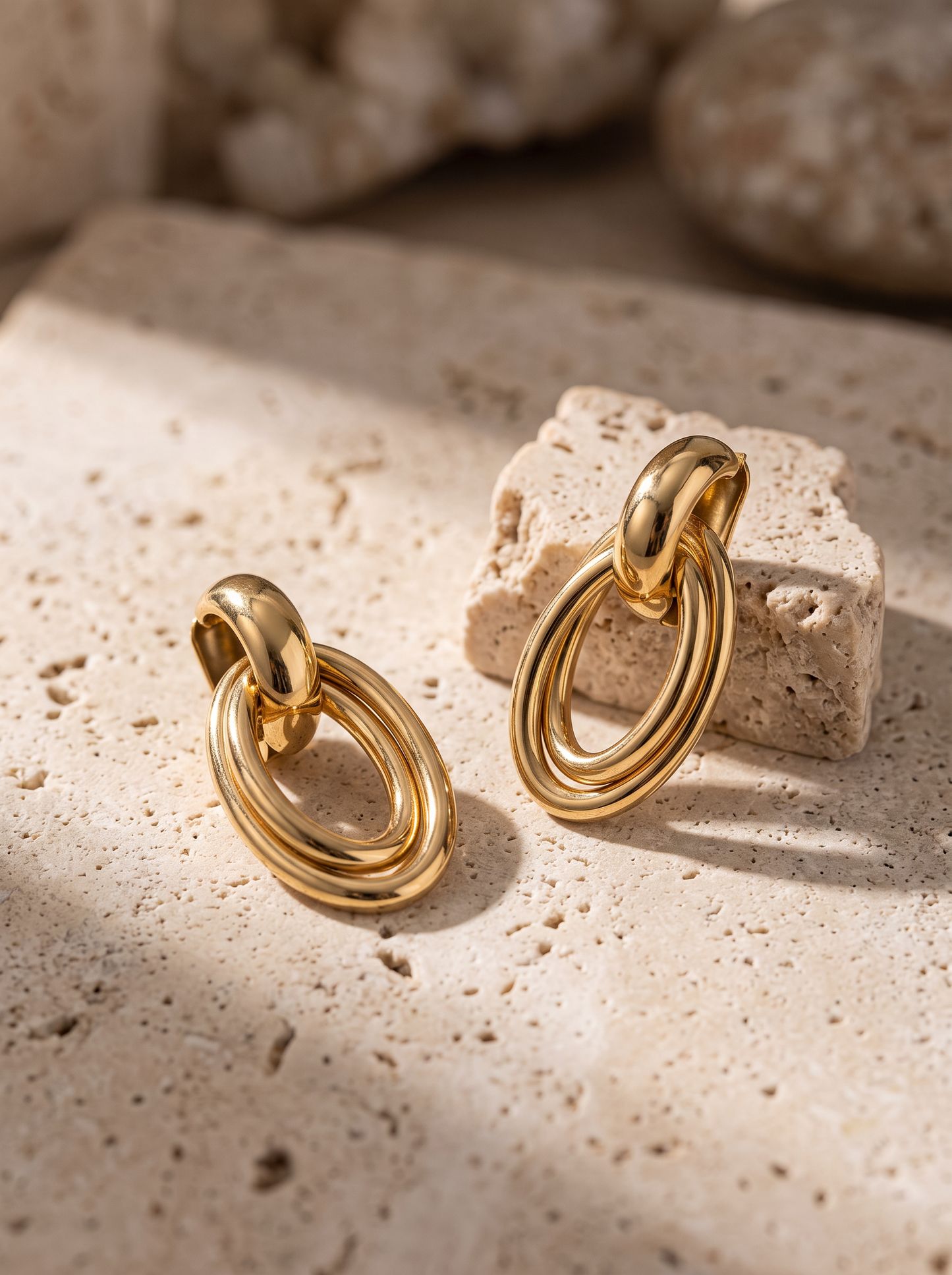 Boucles d'oreilles dorées à double maillon entrelacé, acier inoxydable