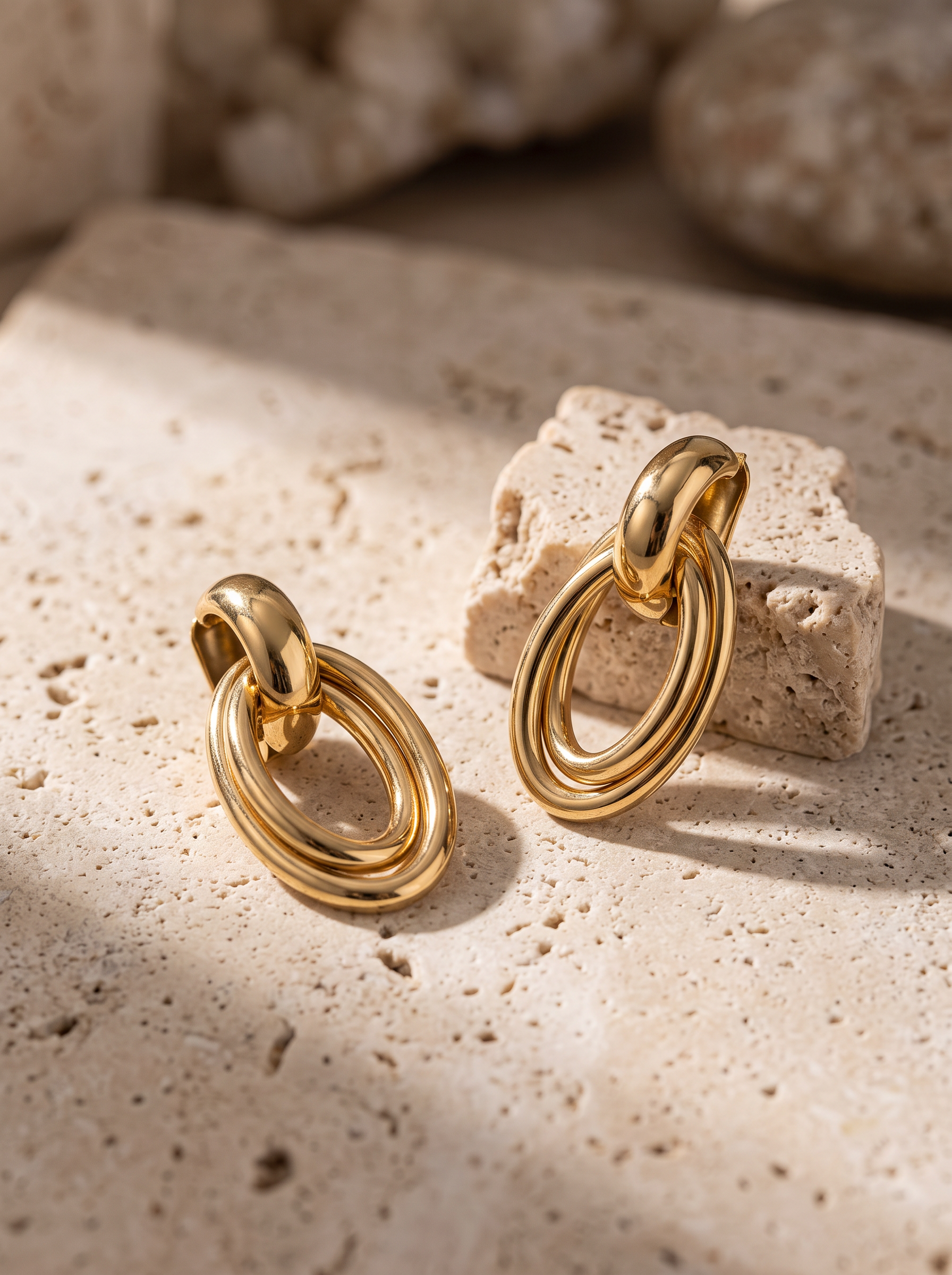 Boucles d'oreilles dorées à double maillon entrelacé, acier inoxydable