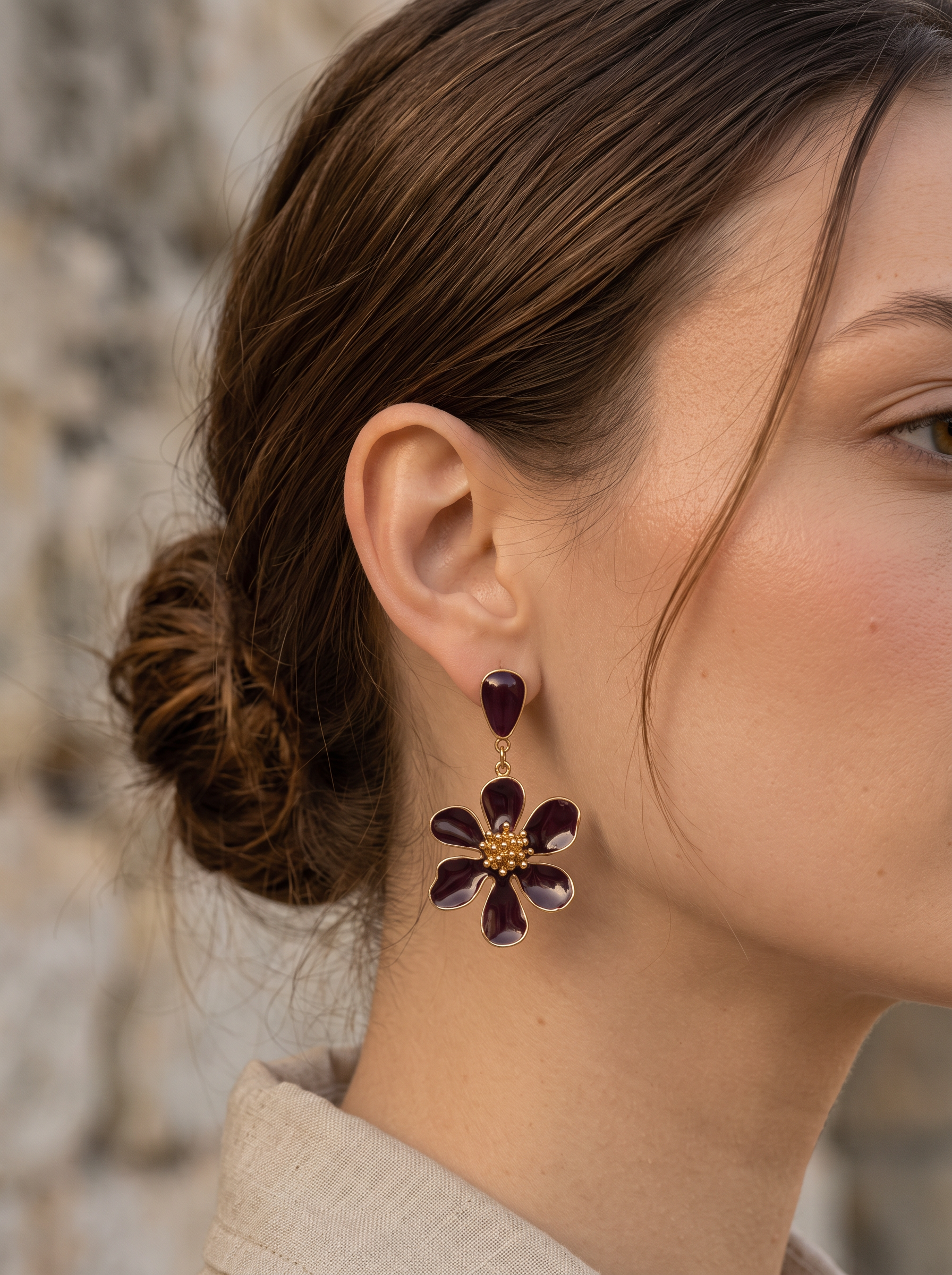 Boucles fleur pendantes de 5 cm, hypoallergéniques