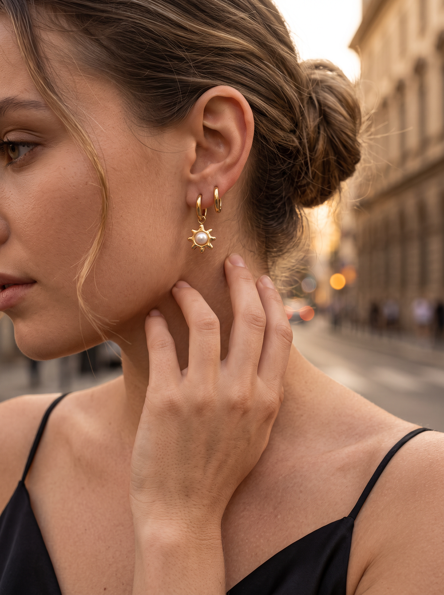 Boucles d'oreilles pendantes en pierre naturelle, monture acier doré