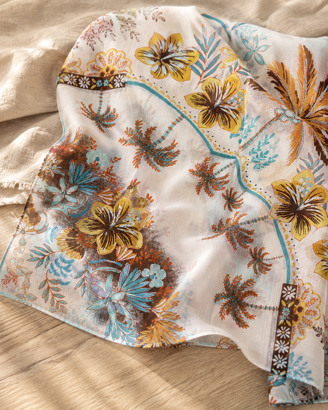 Carré Coton Palmier et Fleur de Tiaré