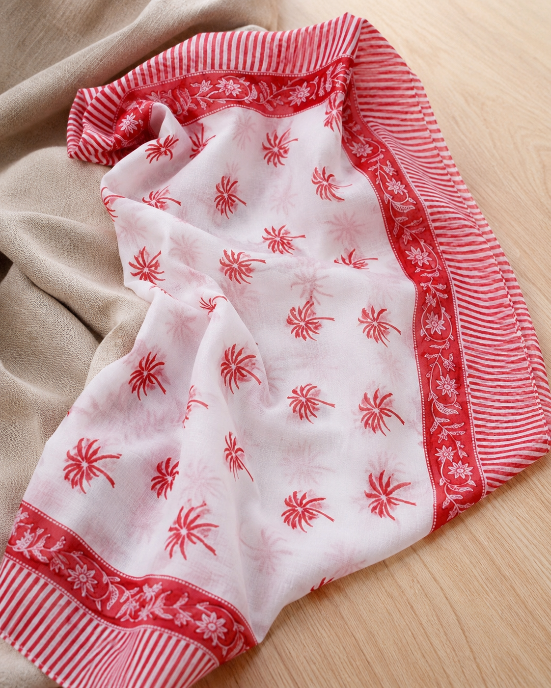 Carré Coton Block Print Rouge