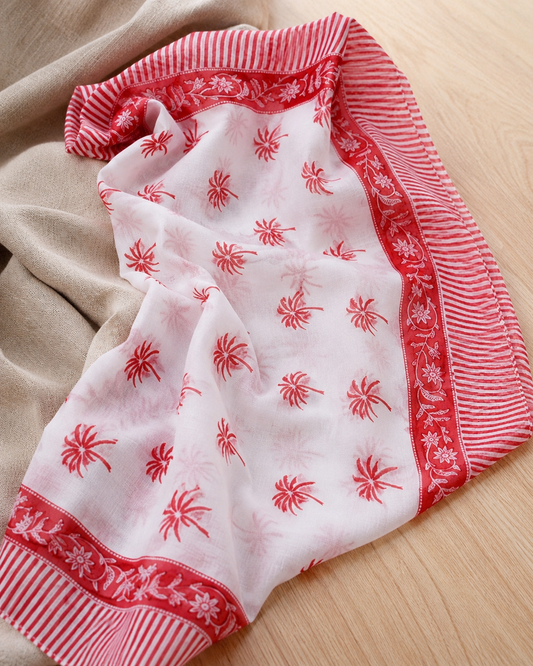 Carré Coton Block Print Rouge