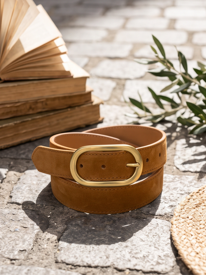 Ceinture Cuir Boucle Ovale Daim