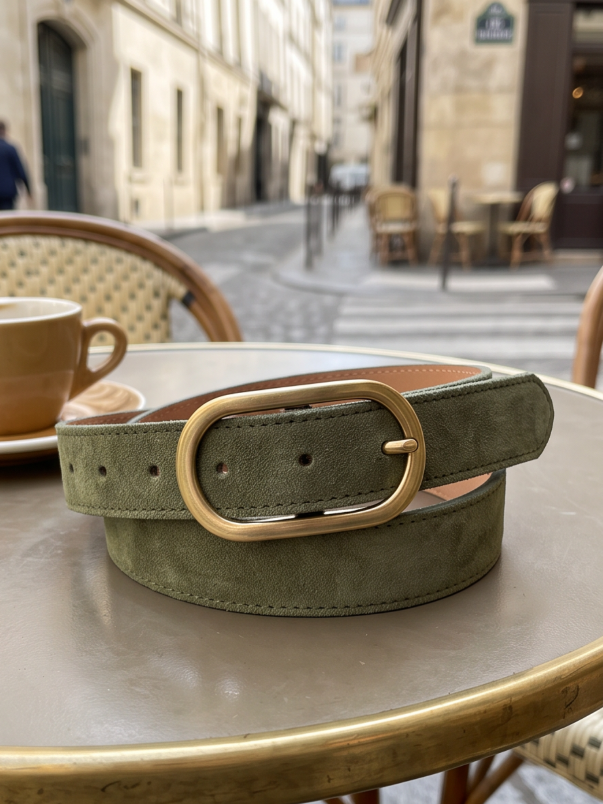 Ceinture Cuir Boucle Ovale Daim
