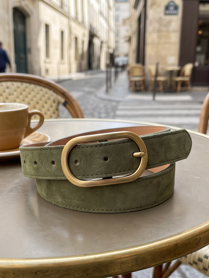 Ceinture Cuir Boucle Ovale Daim