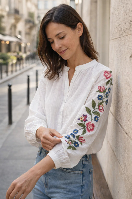 Chemise Blanche Manches Brodées
