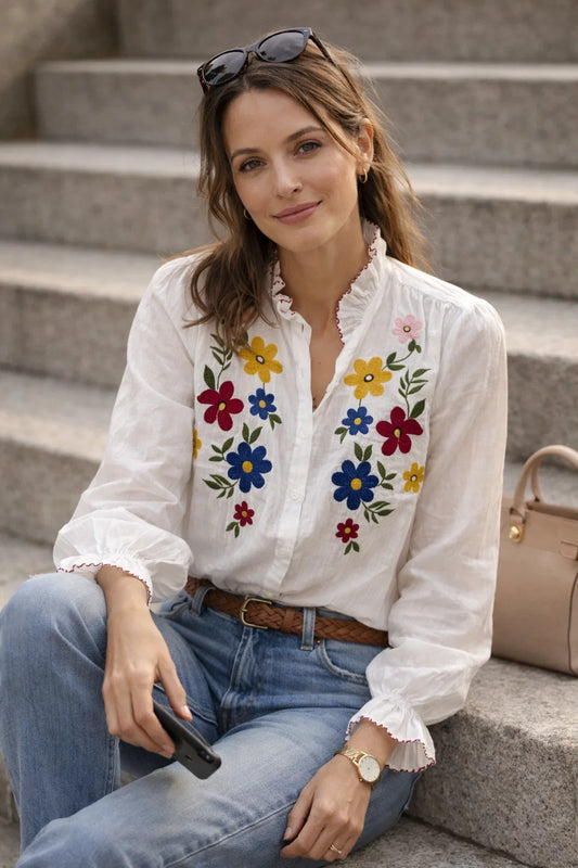 Chemise Blanche Fleurie