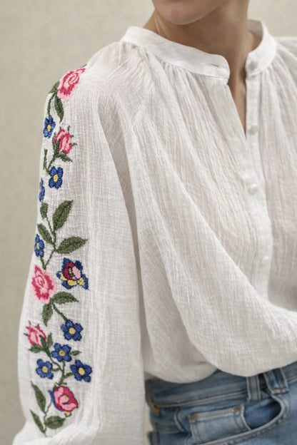 Chemise Blanche Manches Brodées