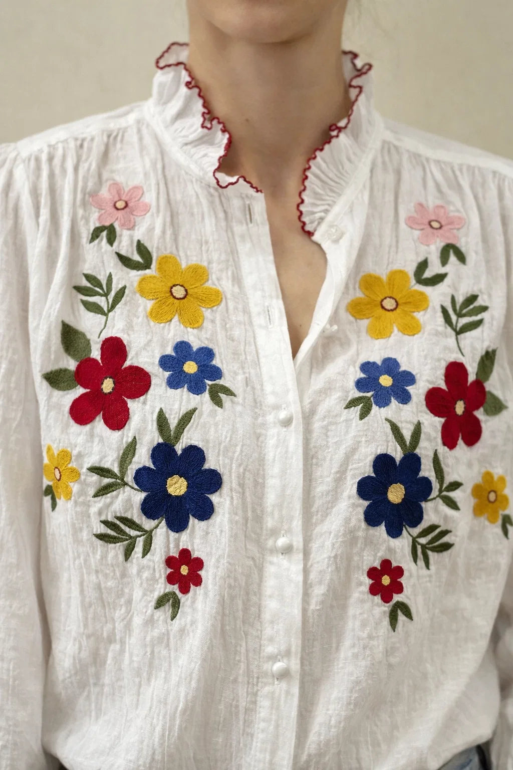 Chemise Blanche Fleurie