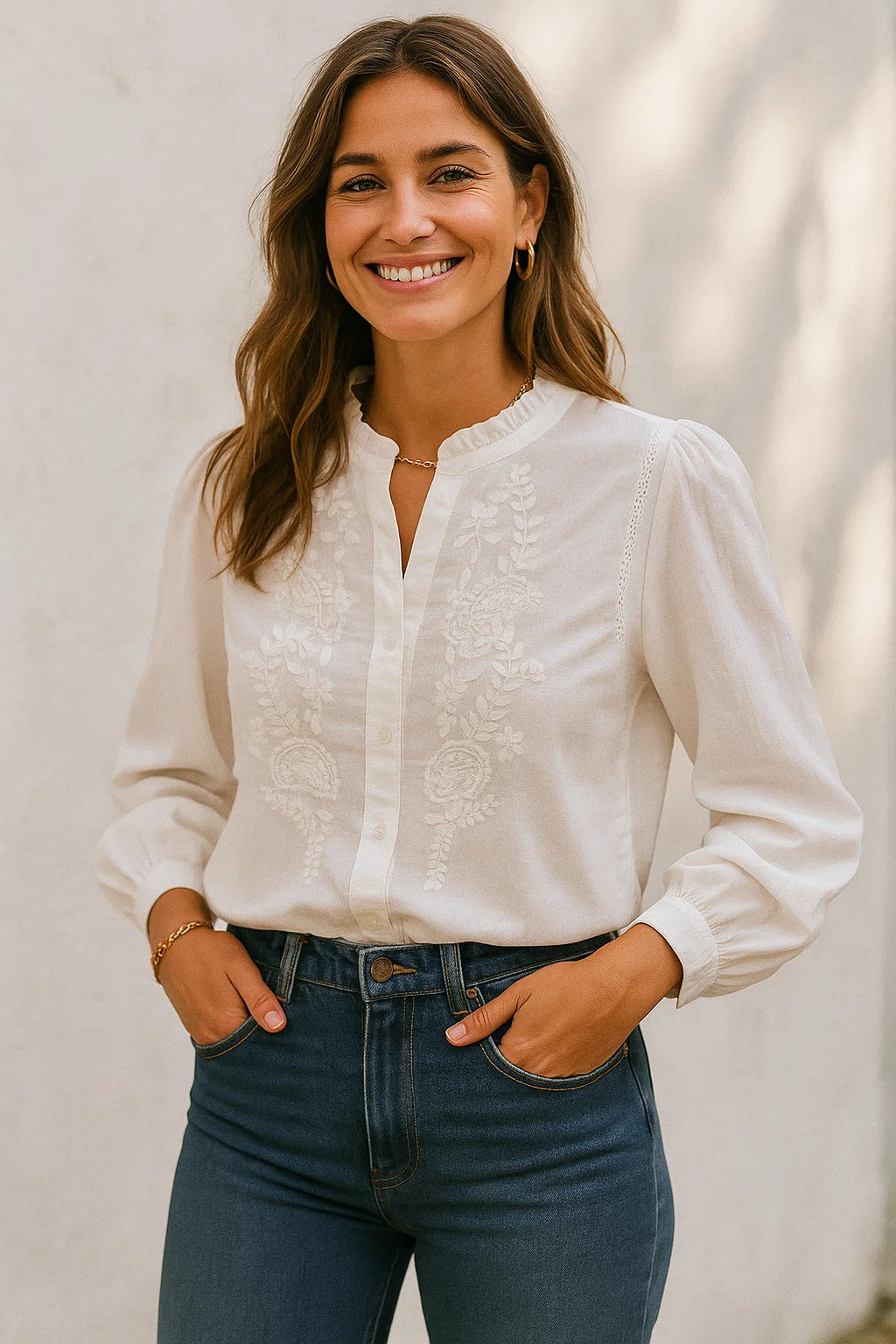 Chemise Blanche Col Volanté