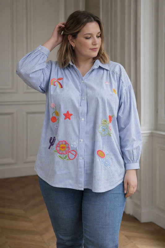 Chemise Brodée Rayée