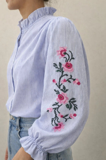 Chemise Rayée Brodée Fleurie