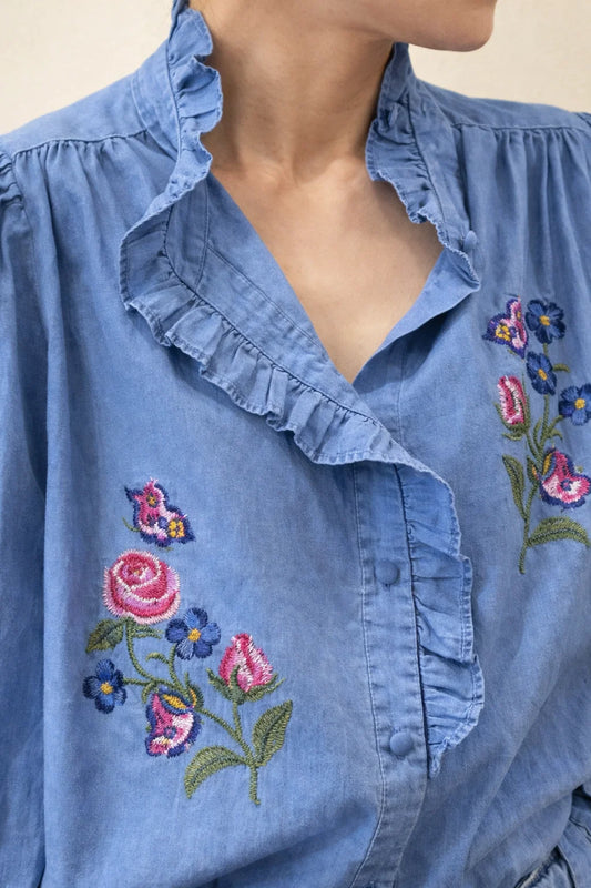 Chemise Bleue Brodée