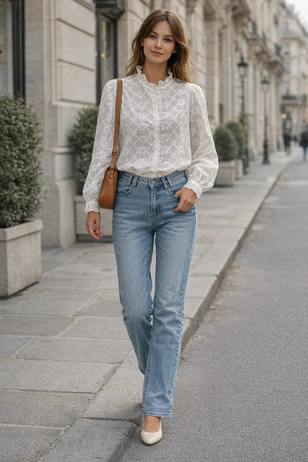 Chemise Blanche Dentelle Fleurie