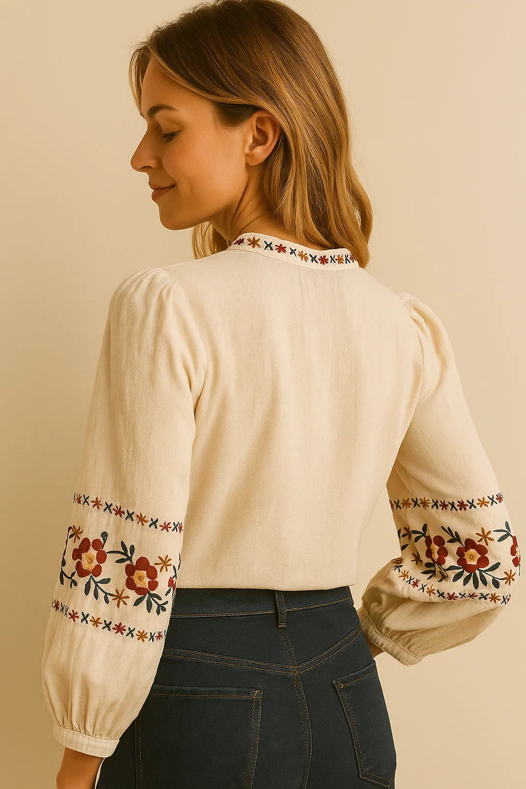 Chemise Manches Brodées Coton