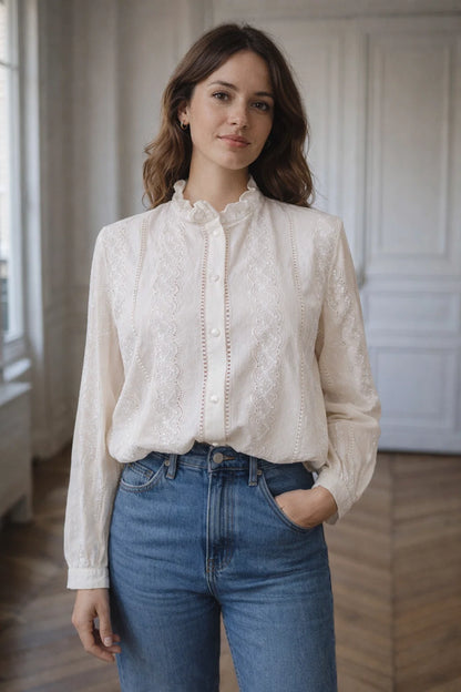 Chemise Brodée Femme Écru
