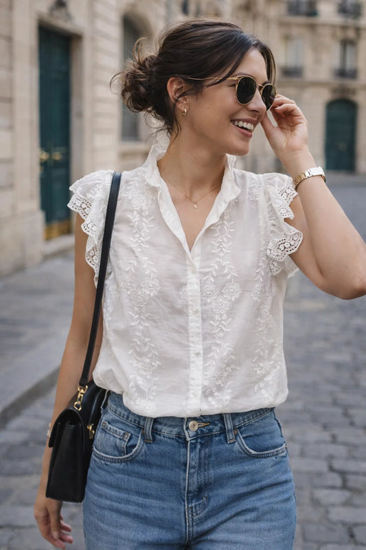 Chemise Manches Courtes Brodée