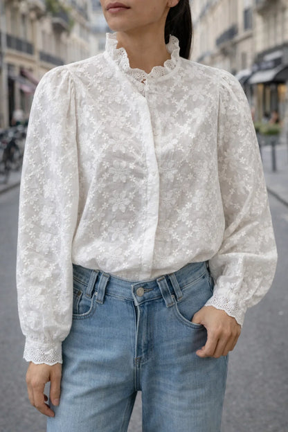 Chemise Blanche Dentelle Fleurie