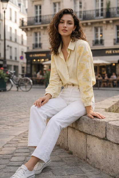 Chemise Fleurie Jaune
