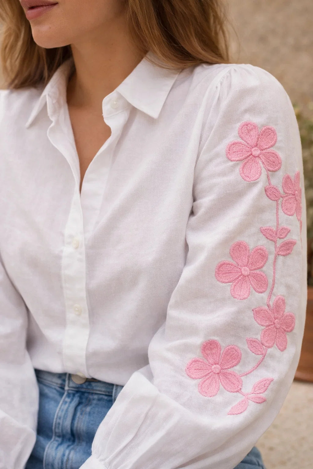 Chemise Manches Brodées Rose