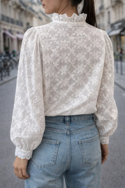 Chemise Blanche Dentelle Fleurie