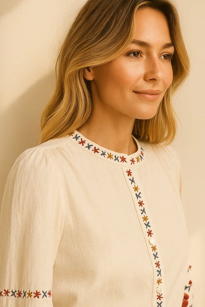 Chemise Manches Brodées Coton