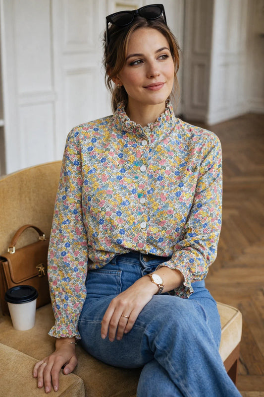 Chemise Fleurie Col Montant