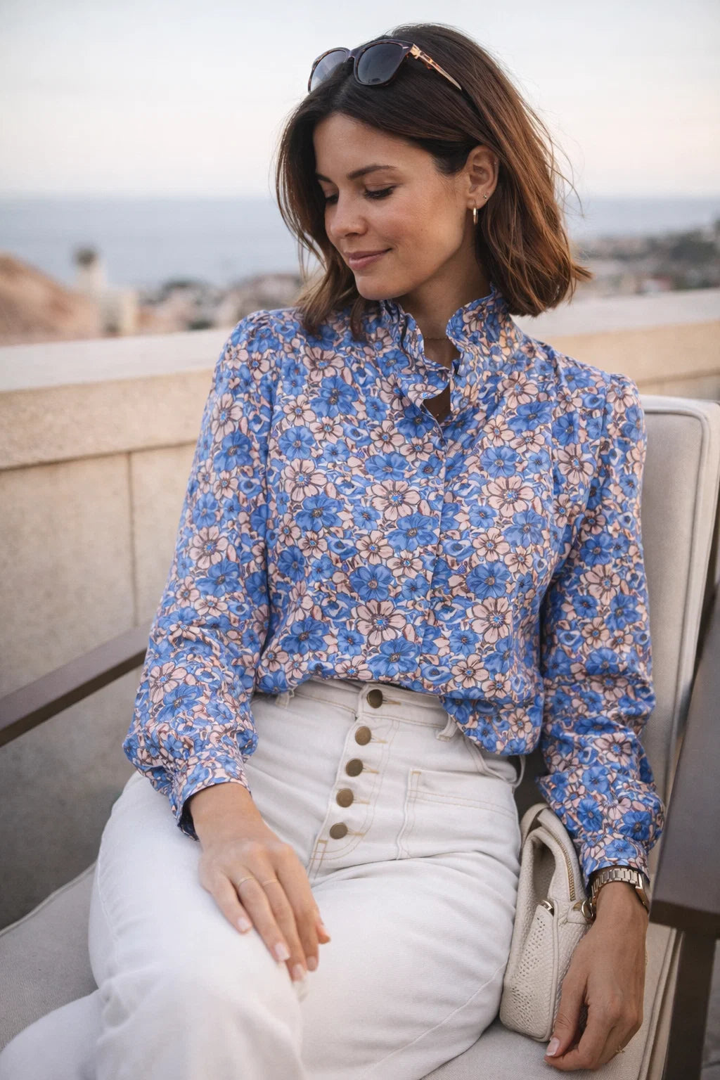 Chemise Imprimée Fleurs bleues