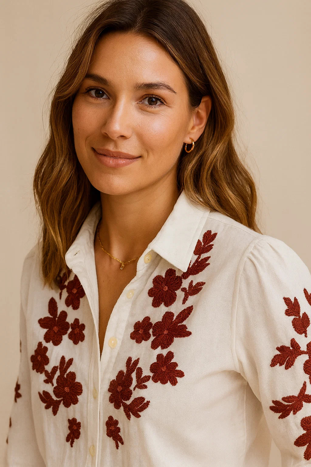 Chemise Fleurs Rouge ou Marron