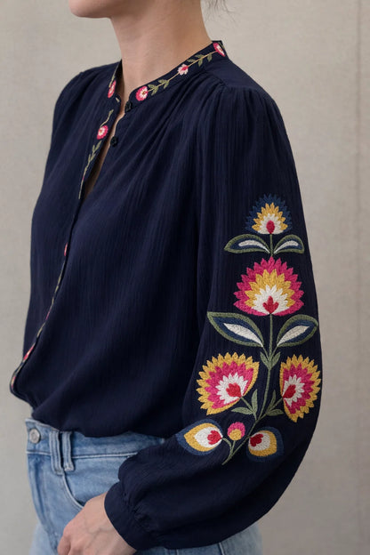 Chemise Marine Fleurs Colorées