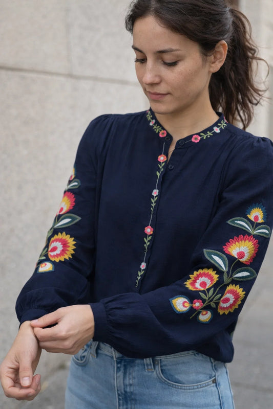 Chemise Marine Fleurs Colorées