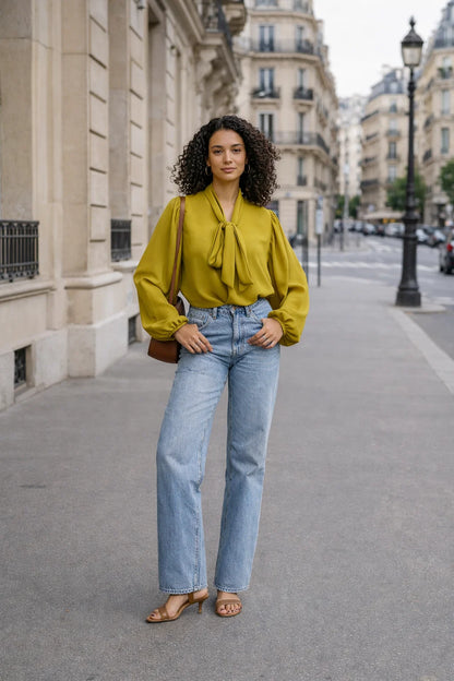 Chemise Col Lavallière Olive