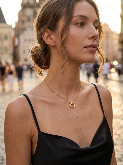 Collier doré à pendentif cercle, acier inoxydable