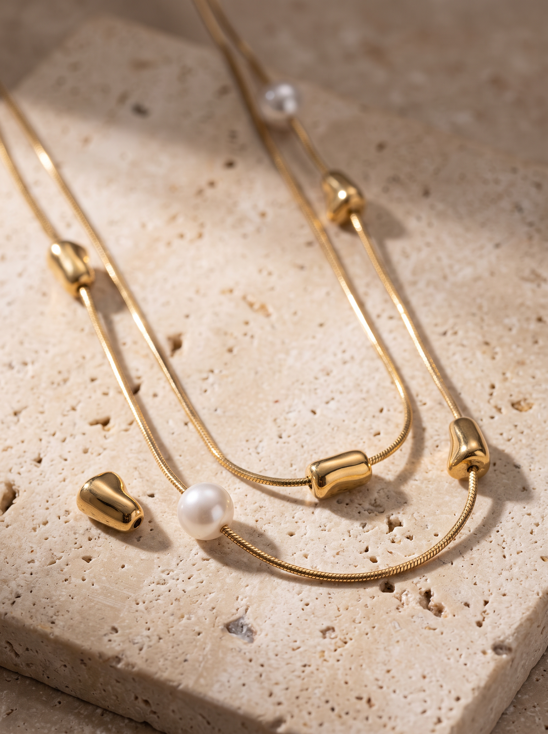 Collier double rang doré, chaînes de 38 et 42 cm