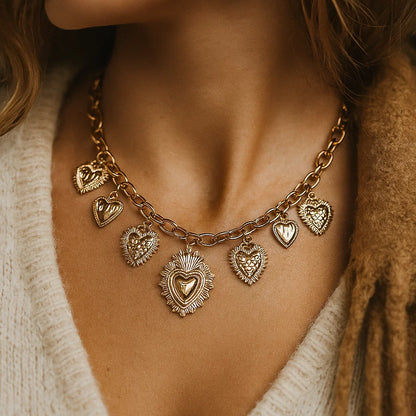 Collier Multi-Cœurs Doré