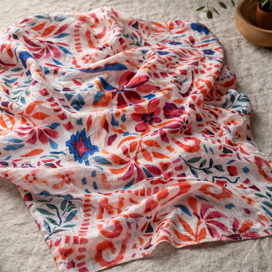 Foulard Ikat Et Fleurs Indiennes
