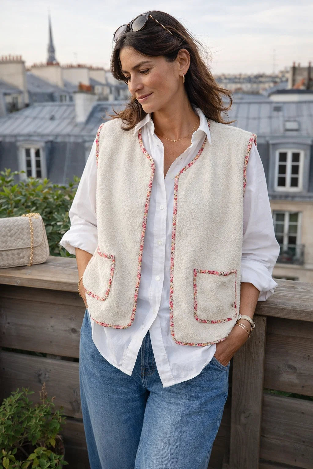 Gilet sans Manches Bords Fleuris