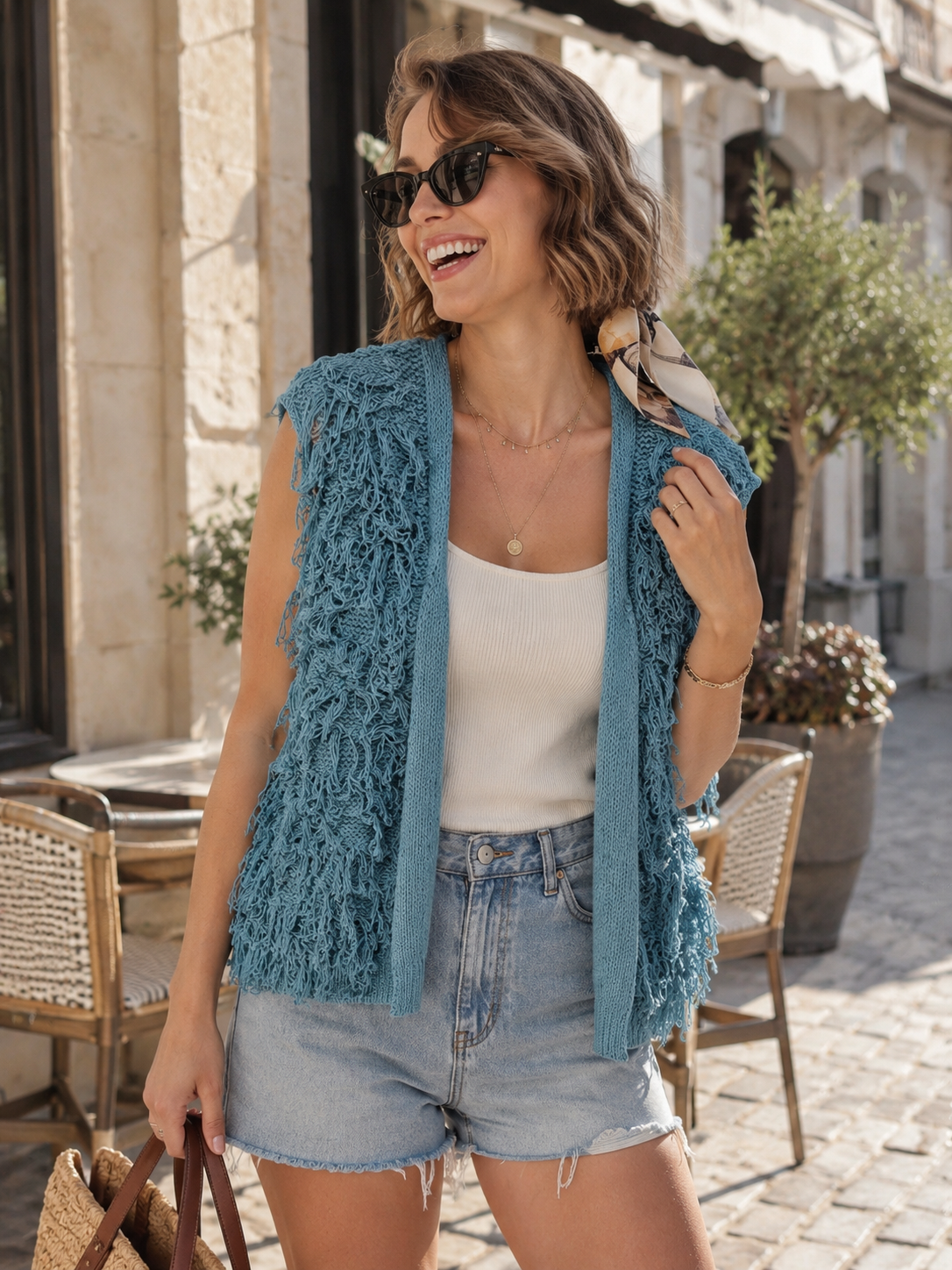 Gilet Maille Frangé