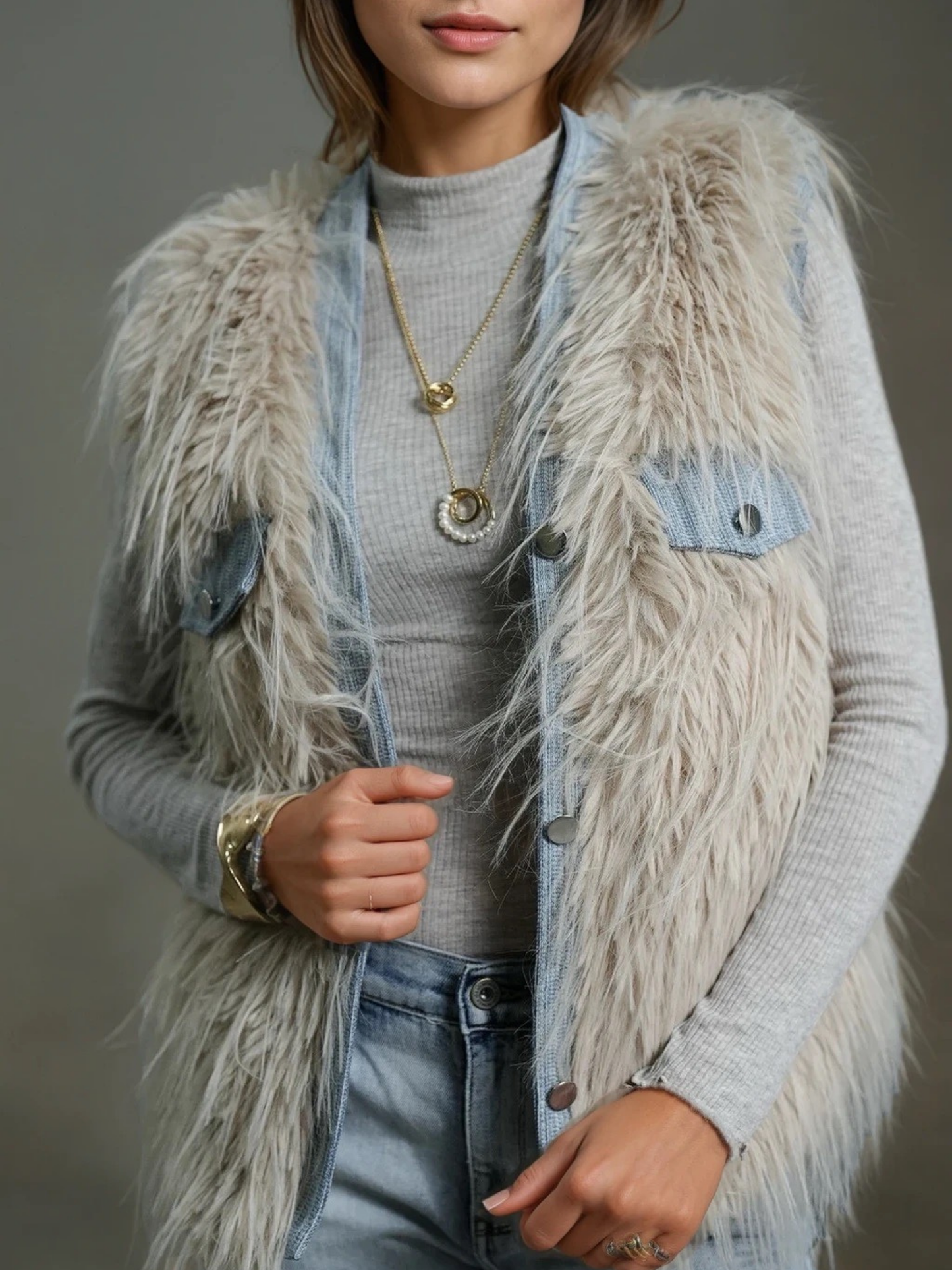 Gilet Denim Fourrure