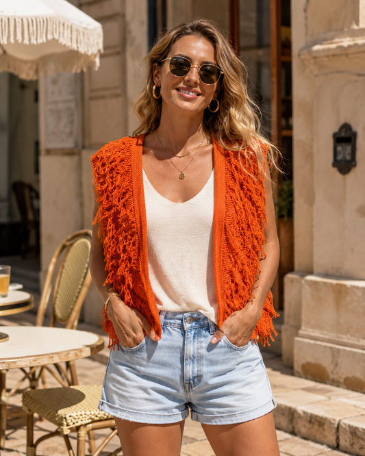 Gilet Maille Frangé