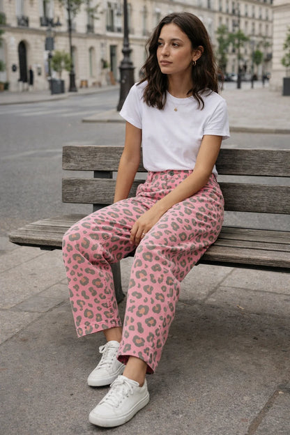 Pantalon Barrel Léopard